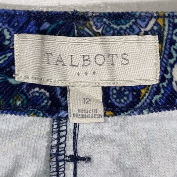 Talbots Blue Paisley Corduroy Skirt Size 12 Cotton Stretch Classic Print Mod - Picture 4 of 9